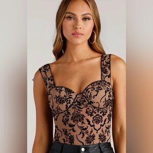 Floral Stunner Flocked Bustier Bodysuit L